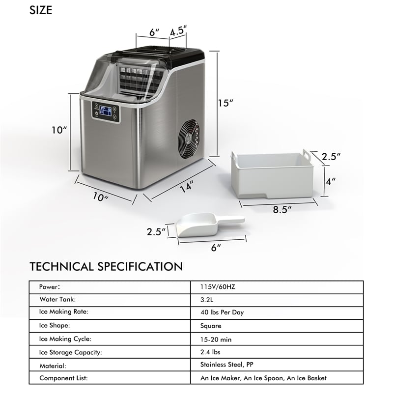Portable Ice Maker Self Cleaning with Ice Scoop Silver
