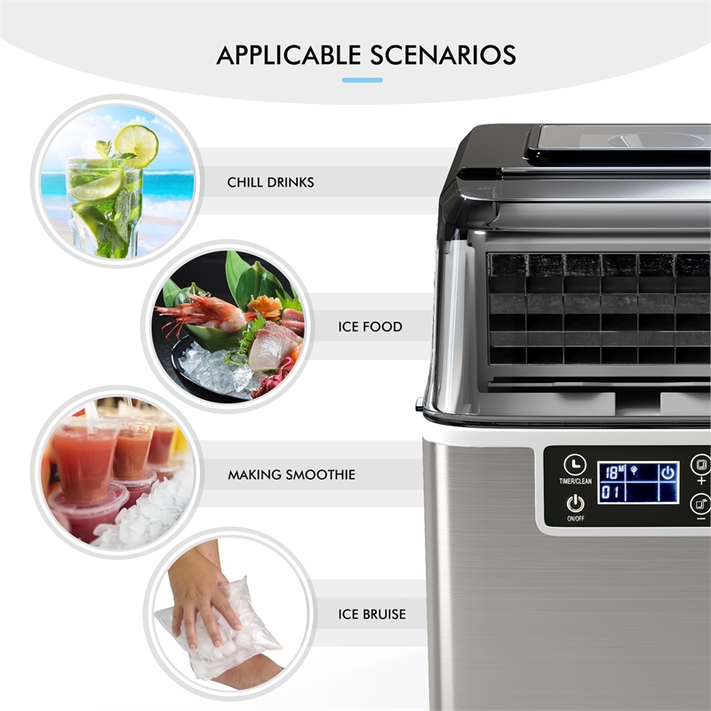 Portable Ice Maker Self Cleaning with Ice Scoop Silver