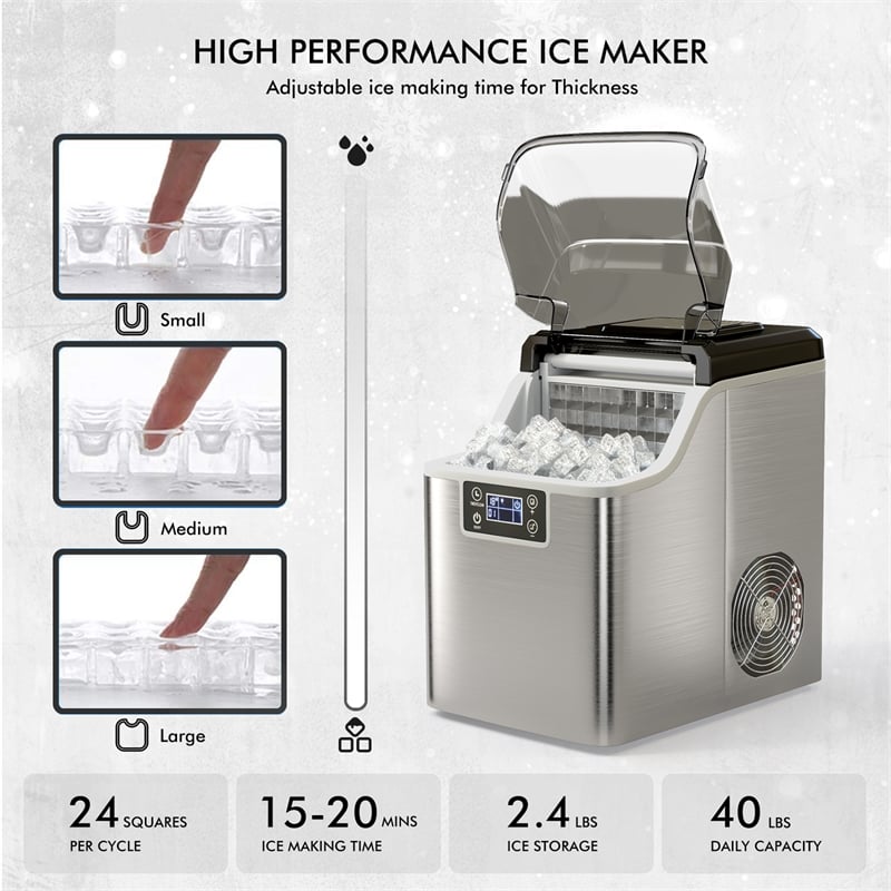 Portable Ice Maker Self Cleaning with Ice Scoop Silver