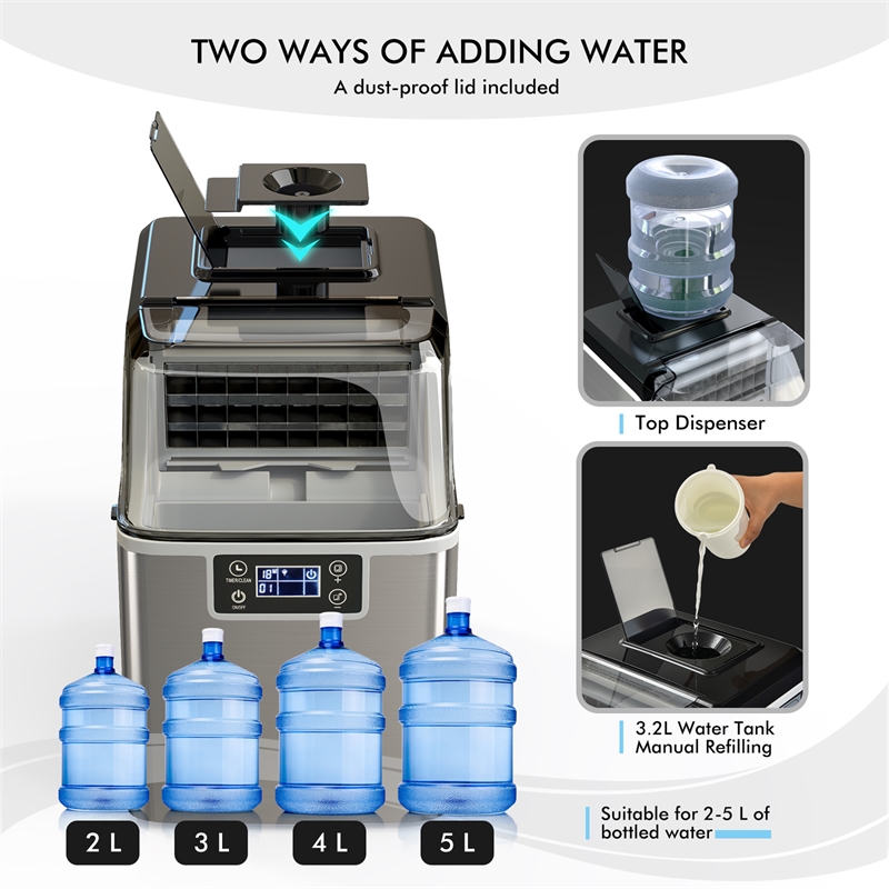 Portable Ice Maker Self Cleaning with Ice Scoop Silver