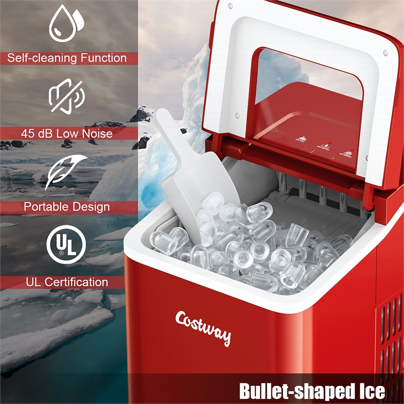 Portable Ice Maker Machine Countertop Self cleaning Red