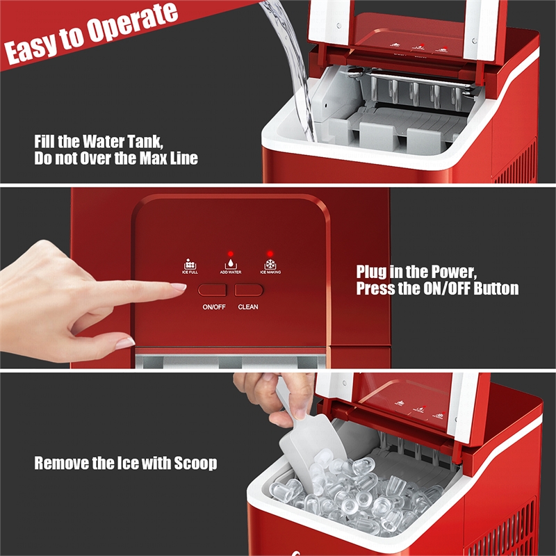 Portable Ice Maker Machine Countertop Self cleaning Red