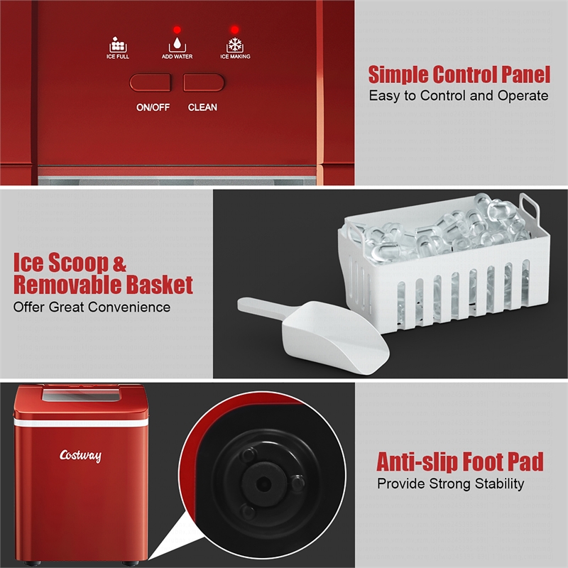 Portable Ice Maker Machine Countertop Self cleaning Red