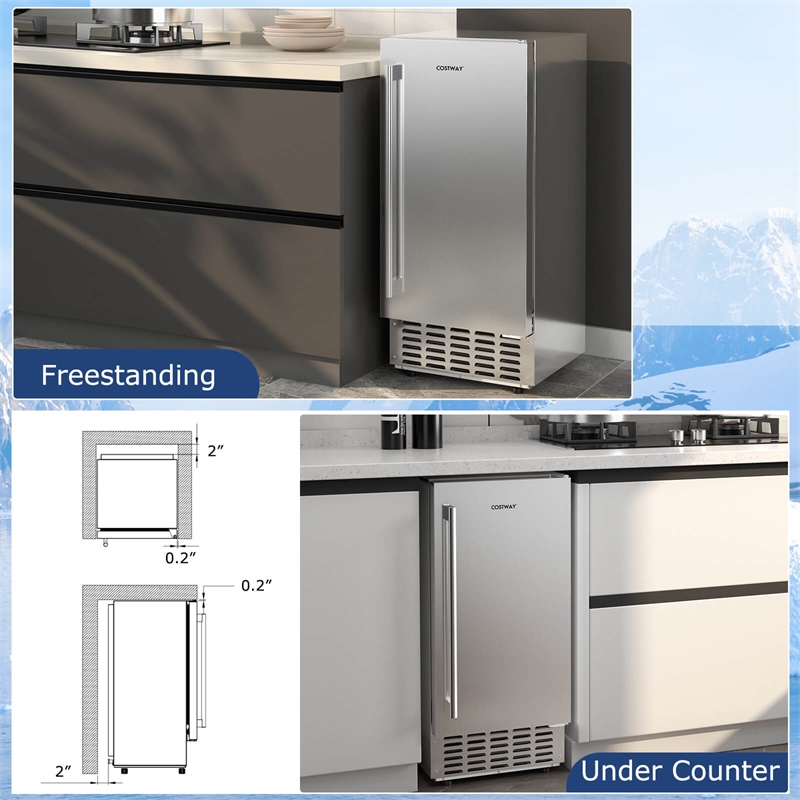 Under Counter Nugget Ice Maker with Self Cleaning 24H Timer Silver