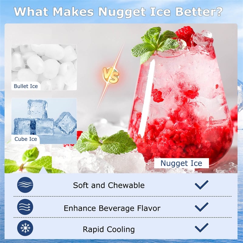 Under Counter Nugget Ice Maker with Self Cleaning 24H Timer Silver