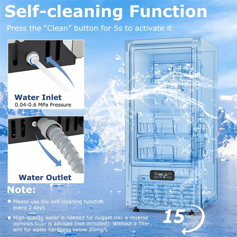 Under Counter Nugget Ice Maker with Self Cleaning 24H Timer Silver
