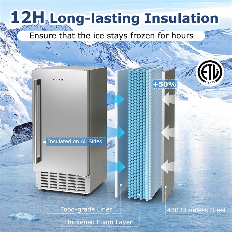 Under Counter Nugget Ice Maker with Self Cleaning 24H Timer Silver
