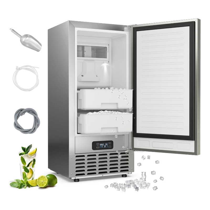 Under Counter Nugget Ice Maker with Self Cleaning 24H Timer Silver