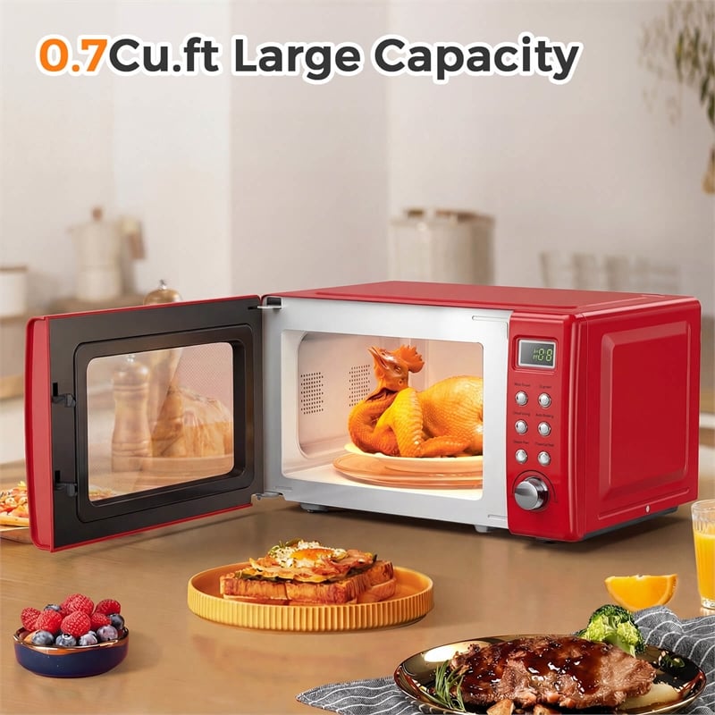 0.7 Cu.ft Retro Countertop Microwave Oven 700W Red