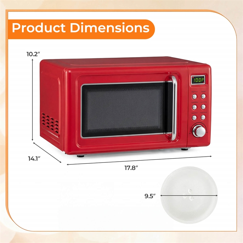 0.7 Cu.ft Retro Countertop Microwave Oven 700W Red