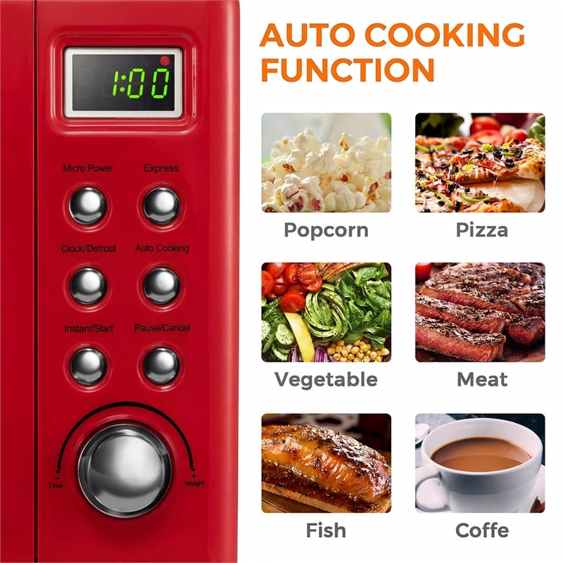 0.7 Cu.ft Retro Countertop Microwave Oven 700W Red