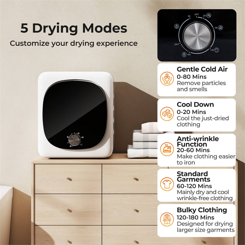 800W Electric 1.5 cu.ft Compact Drying Machine White
