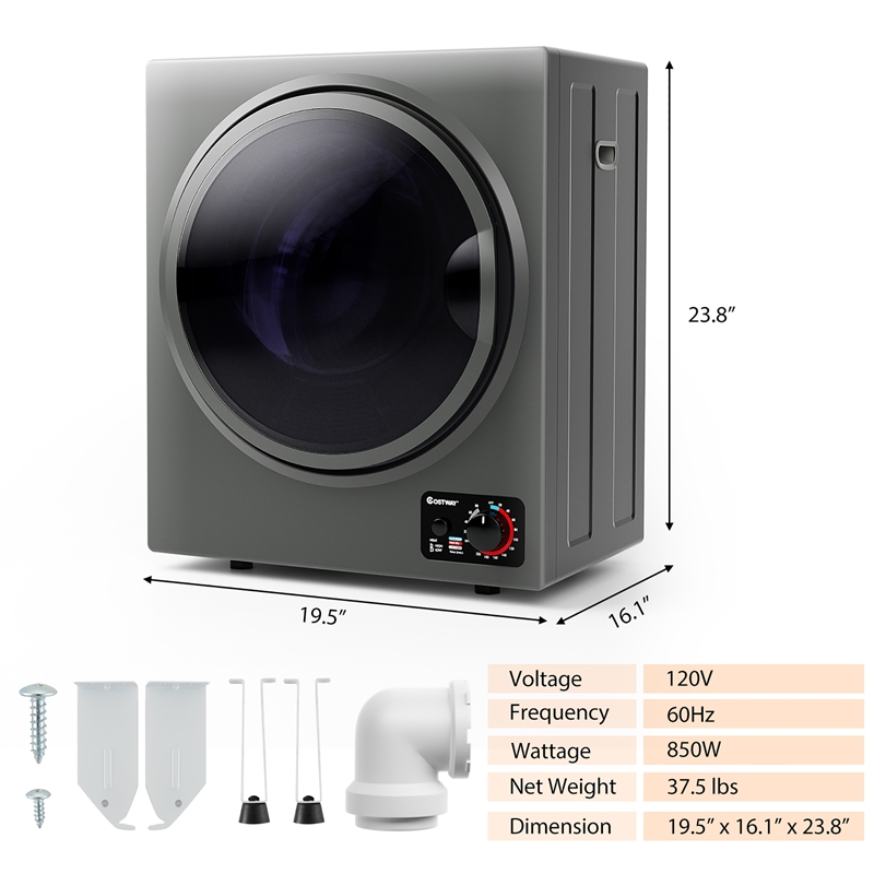 Electric Tumble Compact Laundry Dryer 1.5 Cu.ft Gray