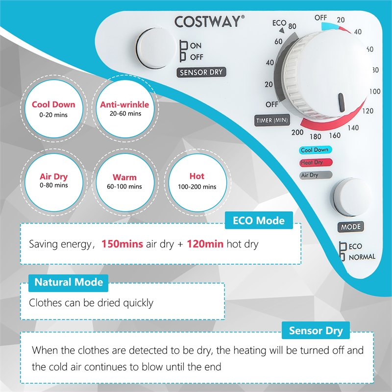 1500W Electric Tumble Compact Laundry Dryer 13.2 lbs White