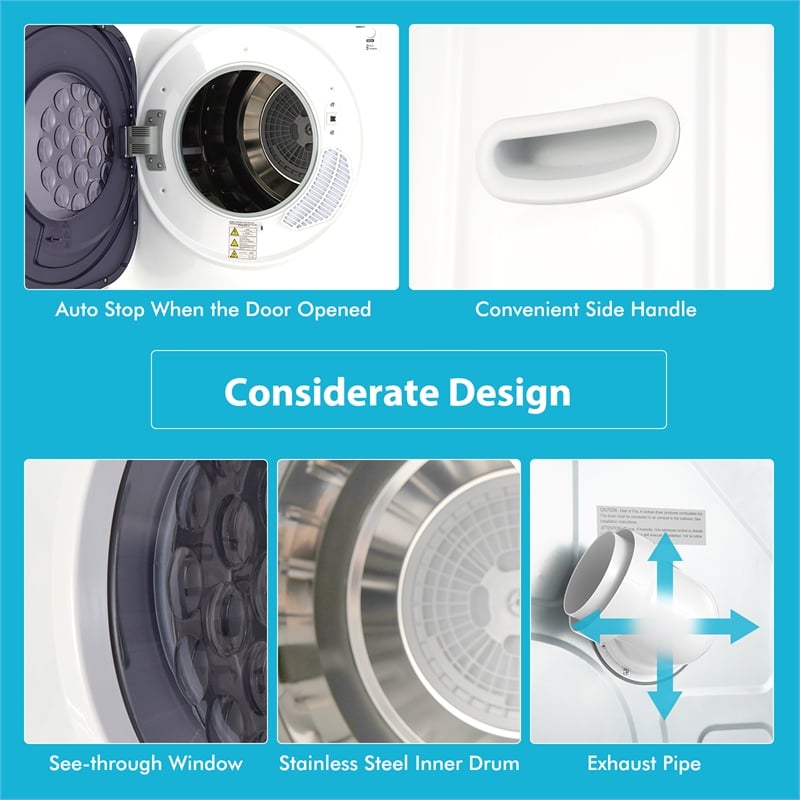 1500W Electric Tumble Compact Laundry Dryer 13.2 lbs White