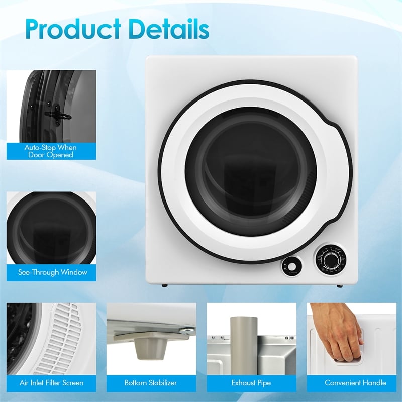 1350W Electric Compact Laundry Dryer 13.2 LBS White