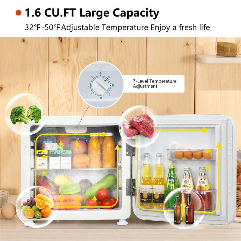 1.6 Cubic Feet Compact Refrigerator Reversible Door Mini Fridge White