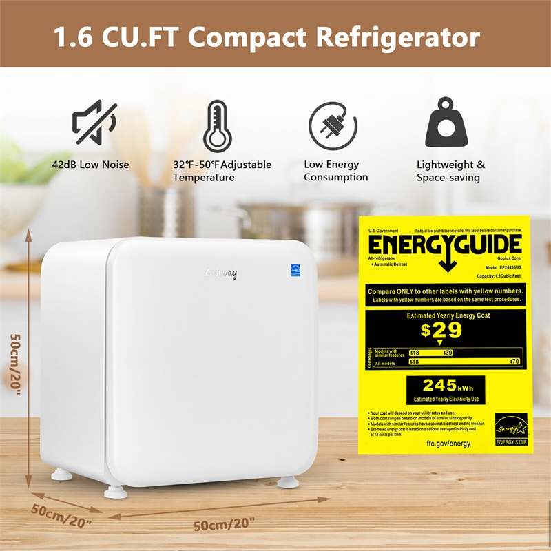 1.6 Cubic Feet Compact Refrigerator Reversible Door Mini Fridge White