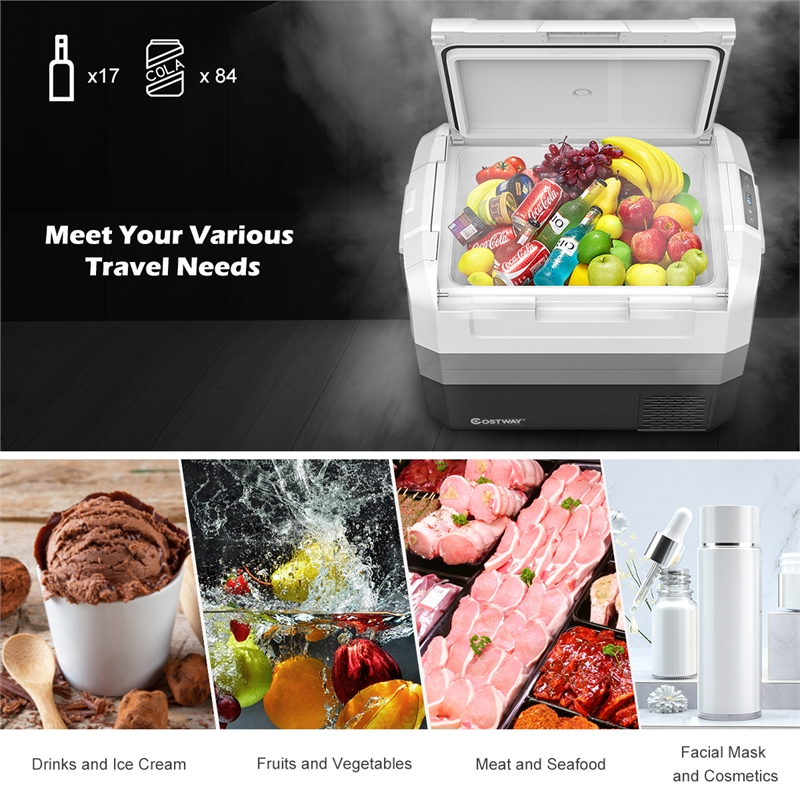 58 Quart Portable Electric Car Cooler Refrigerator Compressor Freezer for RVs Camping White Plastic