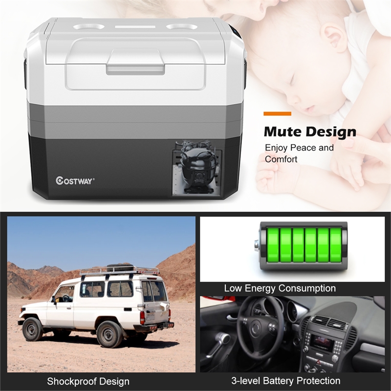 58 Quart Portable Electric Car Cooler Refrigerator Compressor Freezer for RVs Camping White Plastic