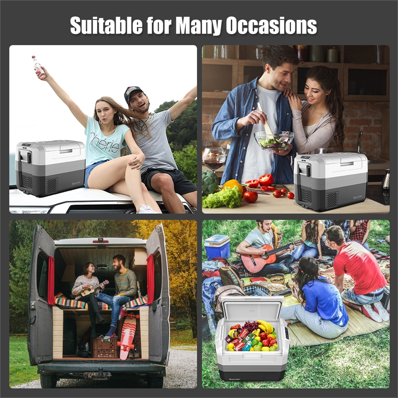 58 Quart Portable Electric Car Cooler Refrigerator Compressor Freezer for RVs Camping White Plastic