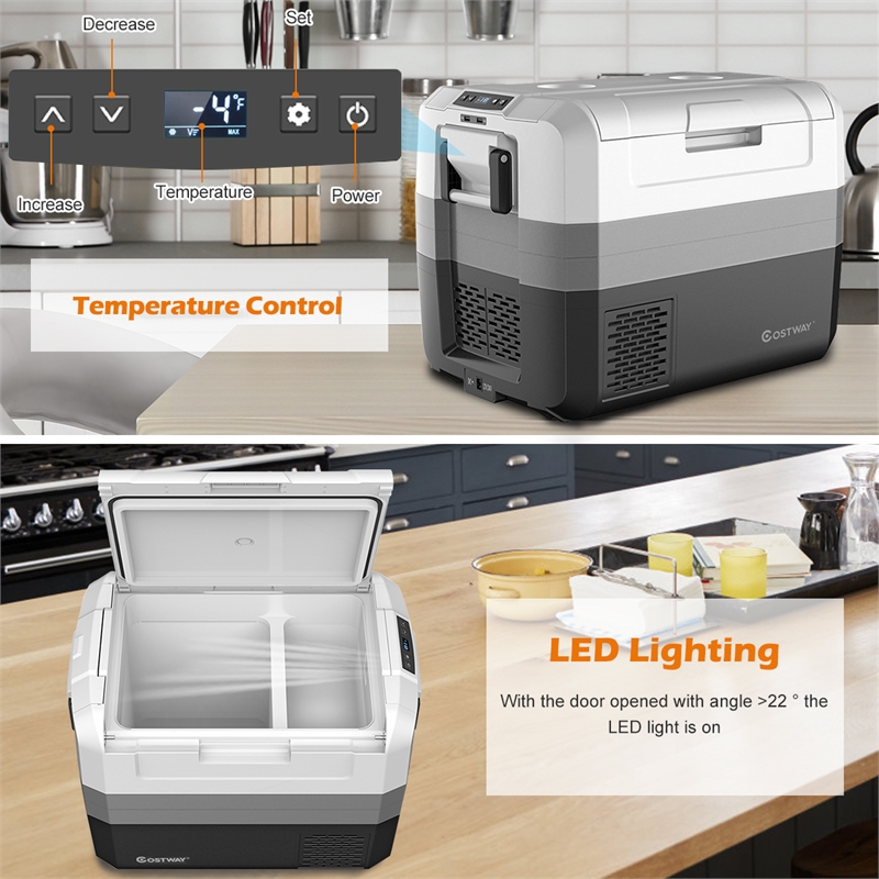 58 Quart Portable Electric Car Cooler Refrigerator Compressor Freezer for RVs Camping White Plastic