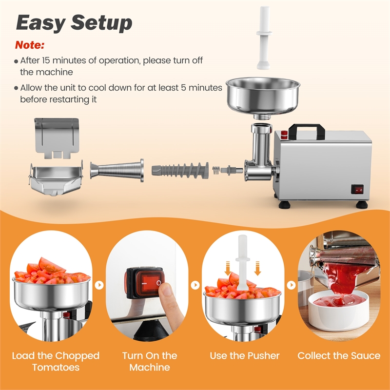 450W Electric Tomato Strainer Grade Stainless Steel Saucer Maker Silver