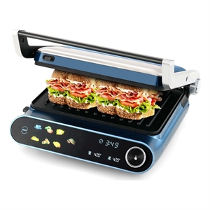 1200W Indoor Panini  Electric Contact Grill with 2 Non-Stick Dishwasher-Safe Plates Black Metal