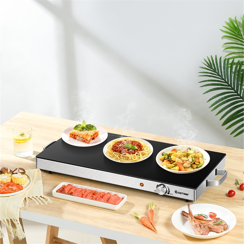22''x 14'' Electric Warming Tray Hot Plate Dish Warmer w/ Adjustable Temperature Silver Stainless Steel