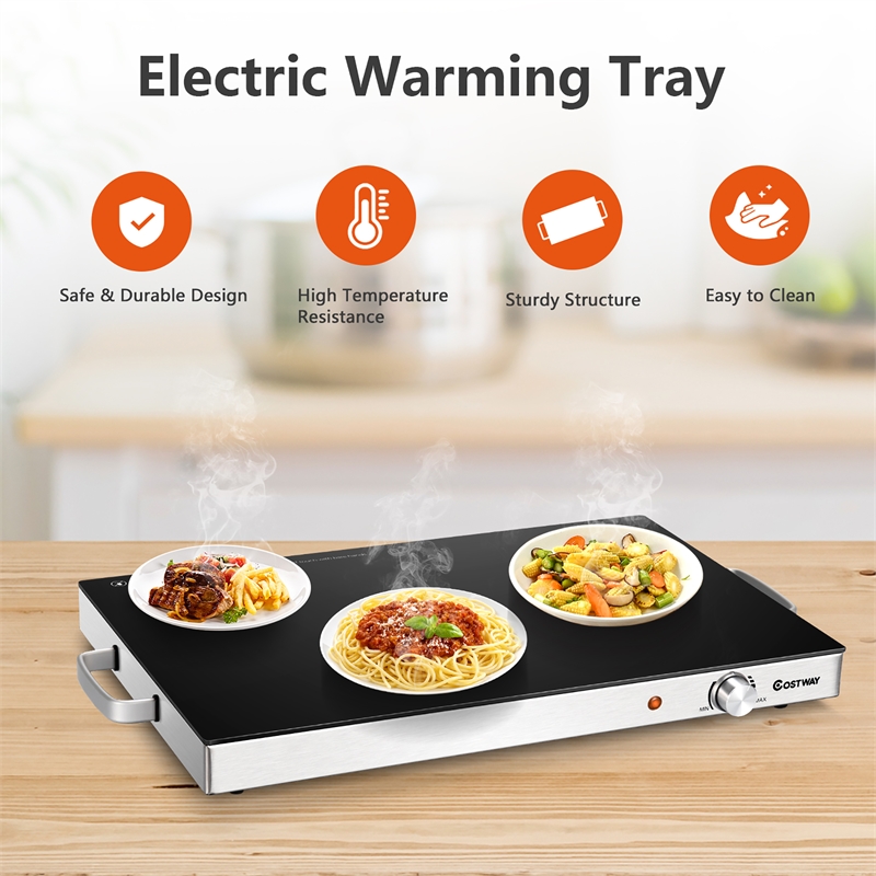 22''x 14'' Electric Warming Tray Hot Plate Dish Warmer w/ Adjustable Temperature Silver Stainless Steel