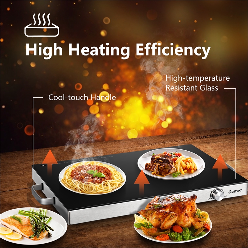 22''x 14'' Electric Warming Tray Hot Plate Dish Warmer w/ Adjustable Temperature Silver Stainless Steel