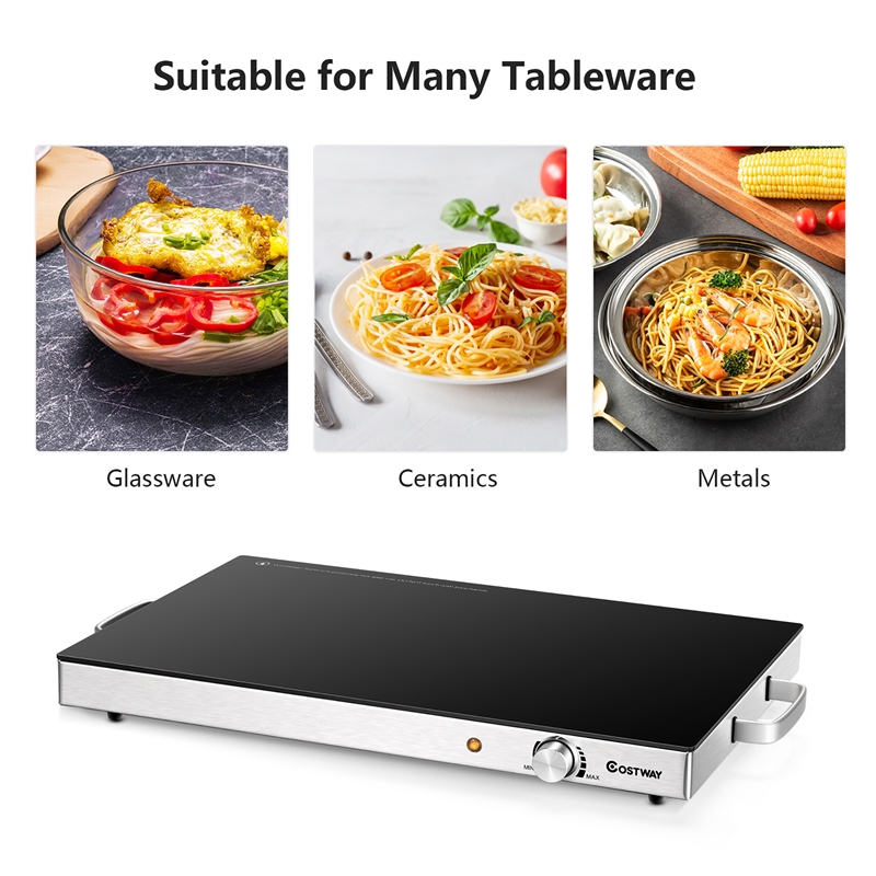 22''x 14'' Electric Warming Tray Hot Plate Dish Warmer w/ Adjustable Temperature Silver Stainless Steel