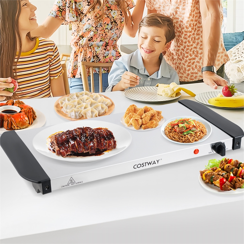 Electric Buffet Server Food Warmer with 3 Removable Trays Adjustable Tempered Silver Stainless Steel