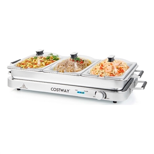 Food Warmer Buffet Server 450W Stainless Steel Electric Warming Tray for Parties Silver Stainless Steel