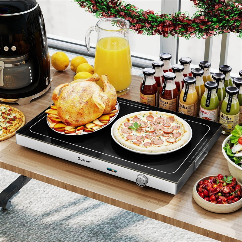 1 PCS Electric Warming Tray with Adjustable Temperature Built-In Handles for Buffets Black Stainless Steel