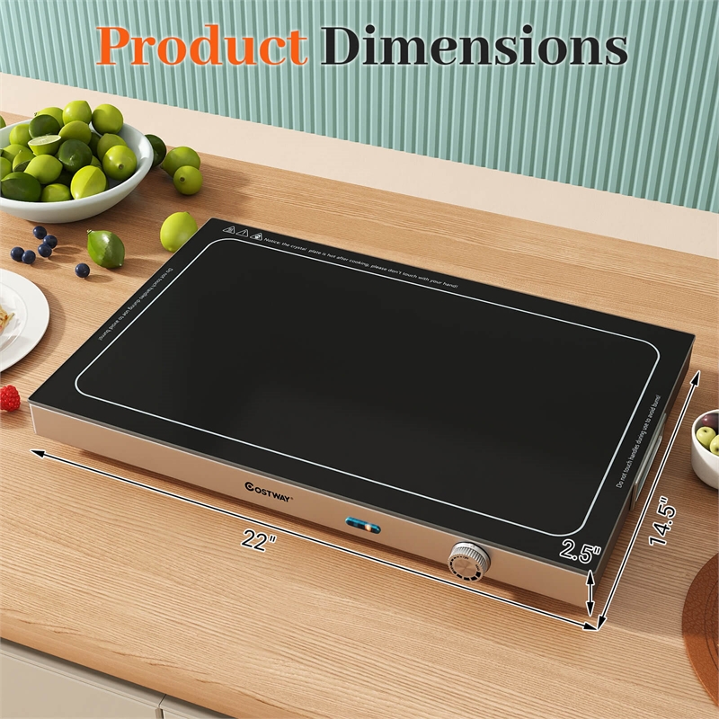 1 PCS Electric Warming Tray with Adjustable Temperature Built-In Handles for Buffets Black Stainless Steel