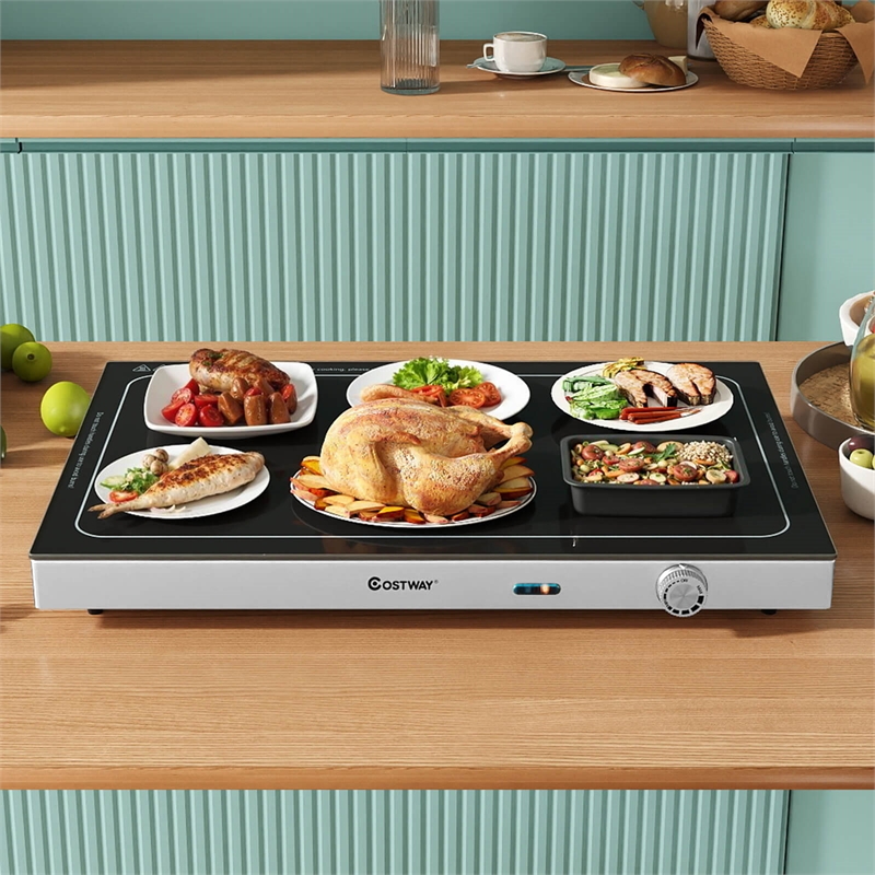 1 PCS Electric Warming Tray with Adjustable Temperature Built-In Handles for Buffets Black Stainless Steel