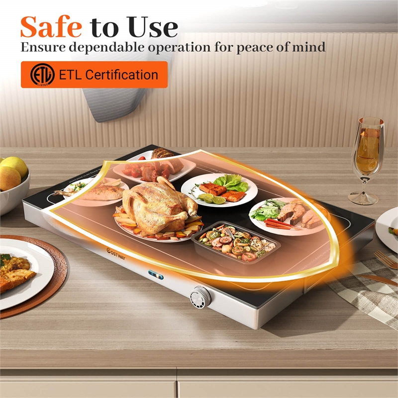 1 PCS Electric Warming Tray with Adjustable Temperature Built-In Handles for Buffets Black Stainless Steel