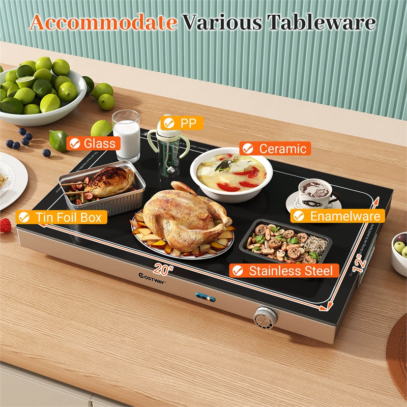 1 PCS Electric Warming Tray with Adjustable Temperature Built-In Handles for Buffets Black Stainless Steel