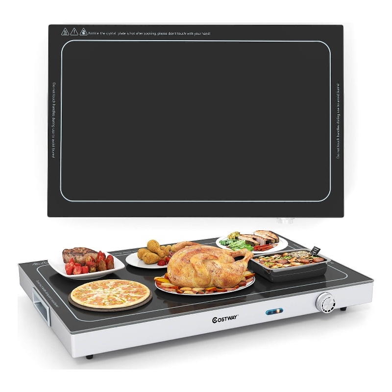 1 PCS Electric Warming Tray with Adjustable Temperature Built-In Handles for Buffets Black Stainless Steel
