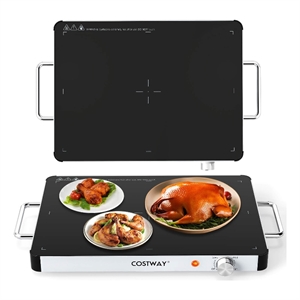 1PCS 16&quot x 12&quot Electric Warming Tray Tempered Glass Food Warmer with Anti-Scalding Handles Black Glass
