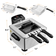 Electric Deep Fryer 5.3 QT/21-Cup Stainless Steel 1700W with Triple Basket Black Metal