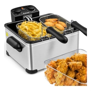 Electric Deep Fryer 5.3 QT/21-Cup Stainless Steel 1700W with Triple Basket Black Metal