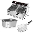 3400W Electric Countertop Deep Fryer Dual Tank Home Steel Silver