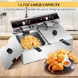 3400W Electric Countertop Deep Fryer Dual Tank Home Steel Silver