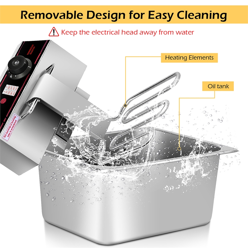 3400W Electric Countertop Deep Fryer Dual Tank Home Steel Silver