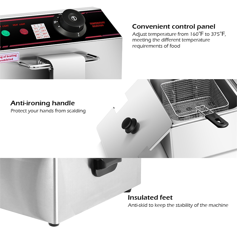 3400W Electric Countertop Deep Fryer Dual Tank Home Steel Silver