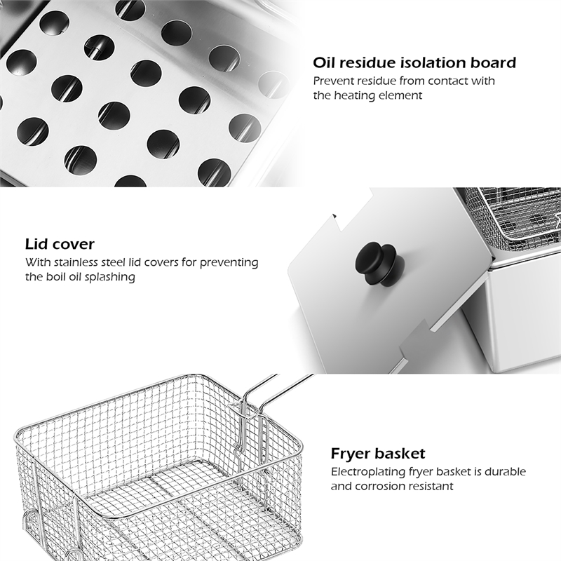 3400W Electric Countertop Deep Fryer Dual Tank Home Steel Silver
