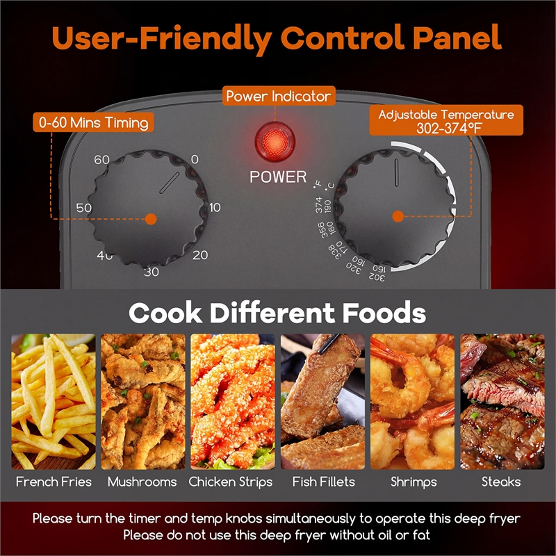 5 Liter Electric Deep Fryer 1700W Oil Fryer with 3 Detachable Frying Baskets Black Metal
