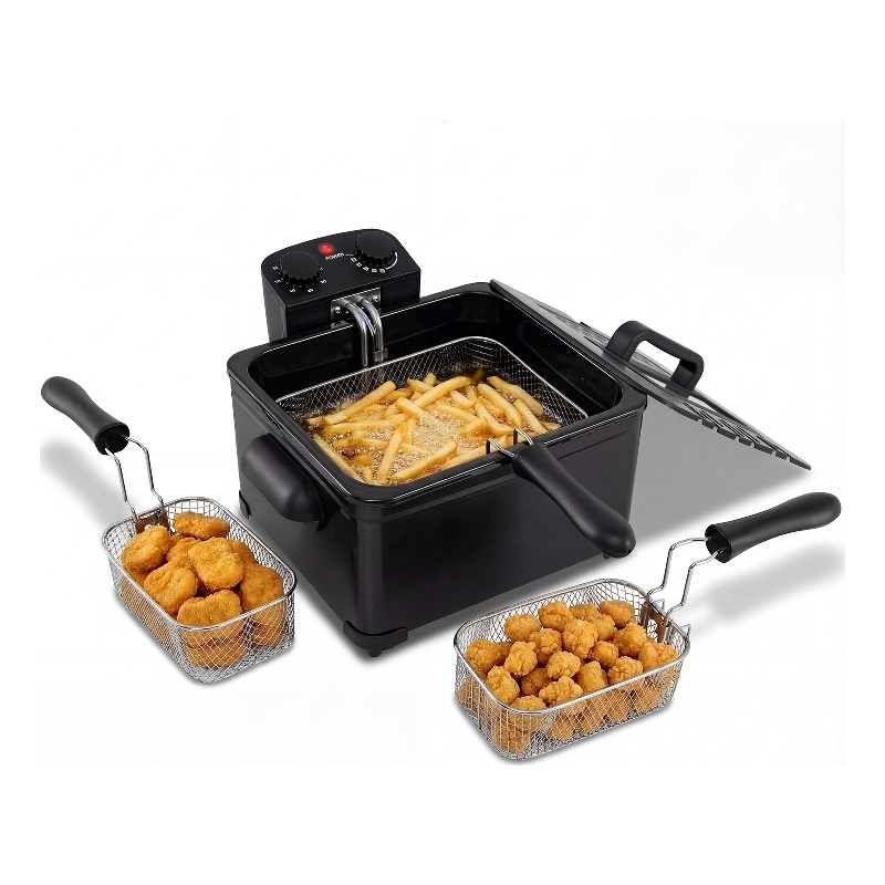 5 Liter Electric Deep Fryer 1700W Oil Fryer with 3 Detachable Frying Baskets Black Metal
